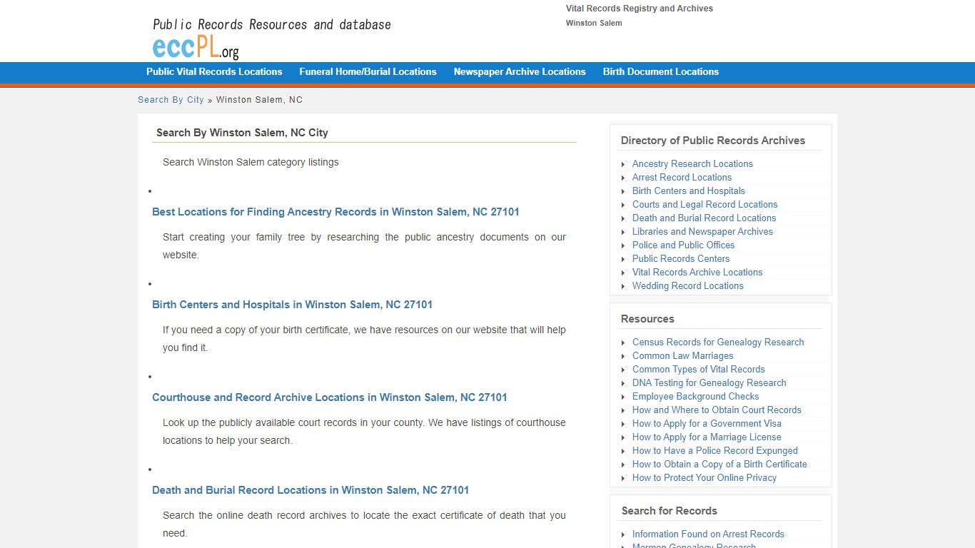 Vital Records Registry in Winston Salem, NC - eccpl.org